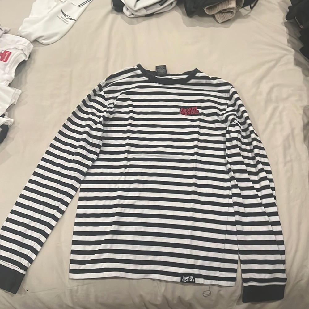 Black and white stripe broken promises shirt